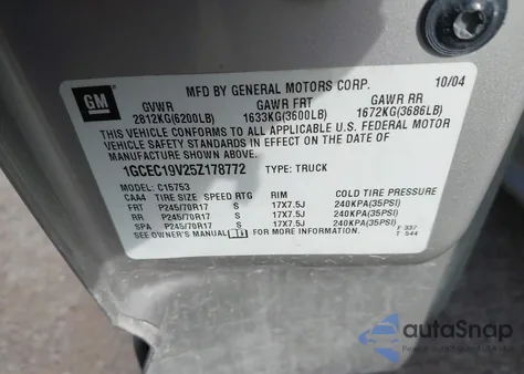 2005 Chevrolet Silverado 1500 Ls из США, поврежденный, VIN 1GCEC19V25Z178772